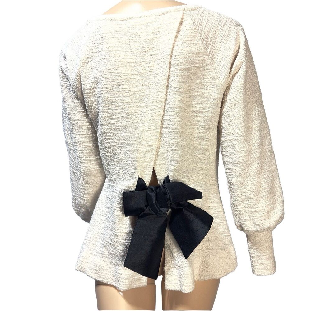 Anthropologie Ivory Cream Back Bow Sweatshirt Size S Small Coquette Ribbon
